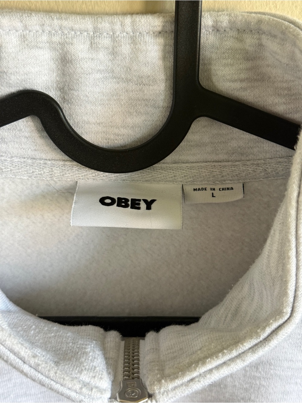 Obey Men's Heather Light Gray Half-Zip Pullover Sweater - Picture 3 of 4